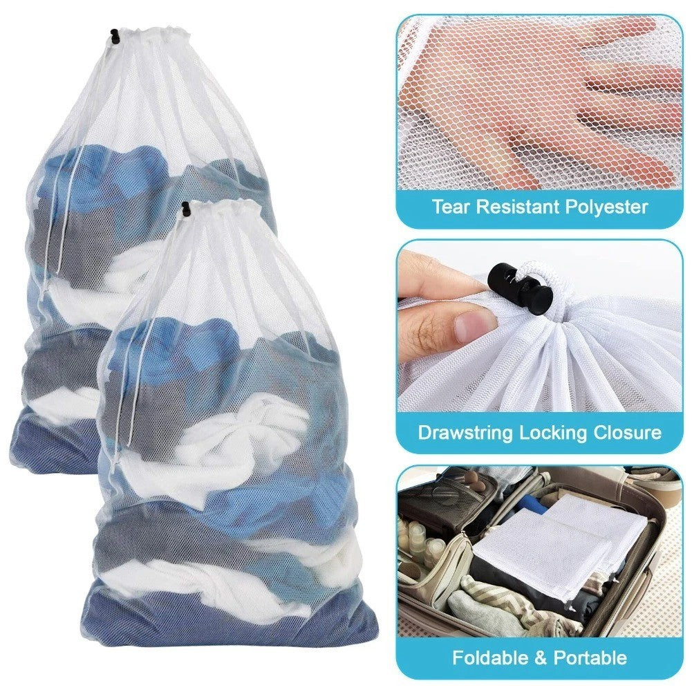 Large Mesh Laundry Wash Bags For Washing Machine Delicates Net Carry Washable UK