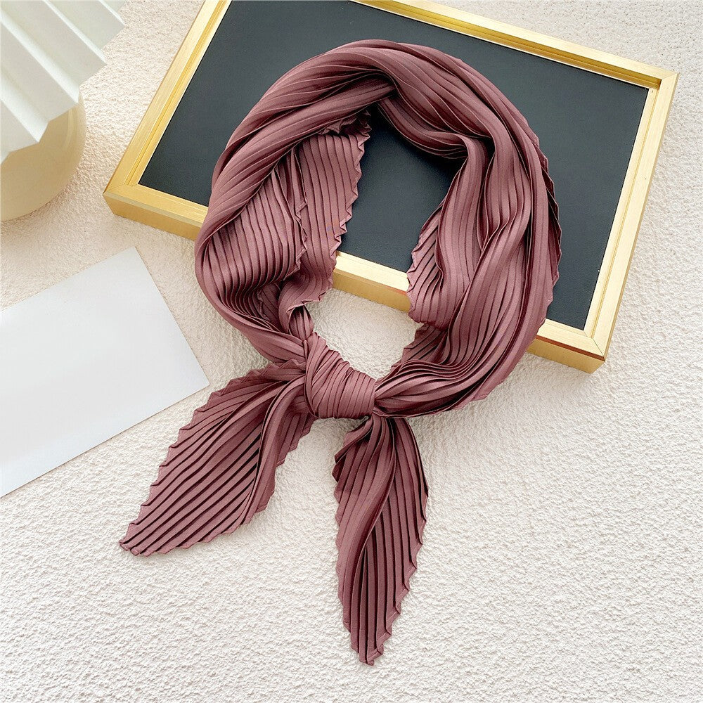 Wrinkled Small Scarf Women's Thin Scarves Pleated Neck Cover Scarves Solid Color