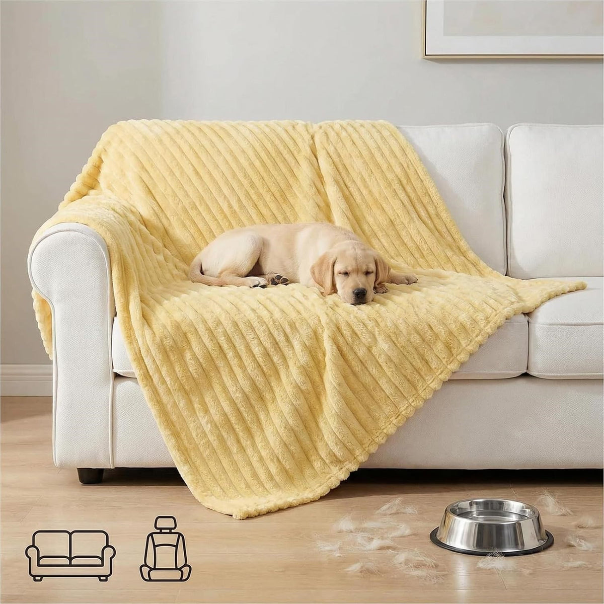 Emotional Support Blanket Yellow, Security Calming Dog Blanket, Faux Rabbit Fur
