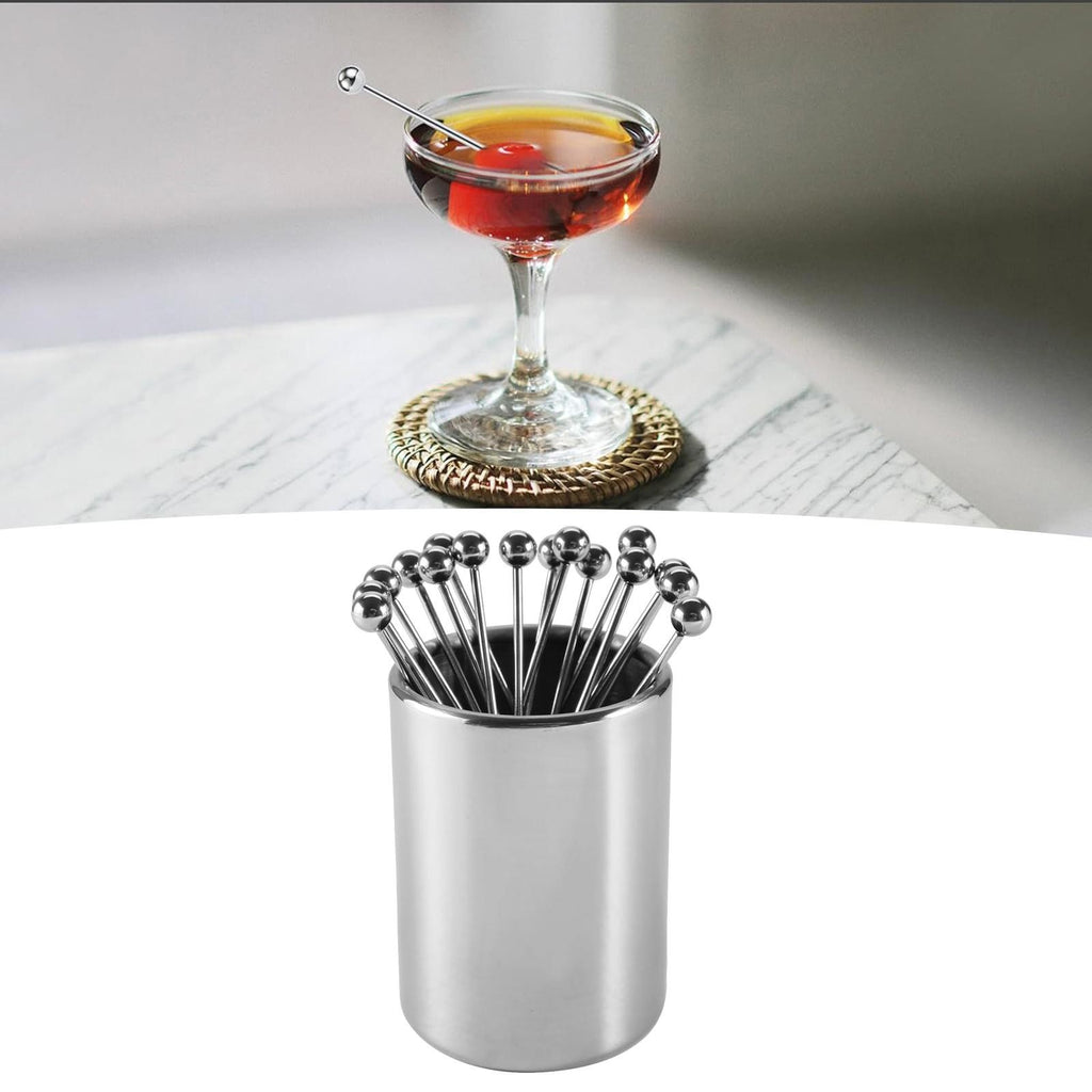 Cocktail Picks with Holder Stainless Steel Portable Washable Drink Picks