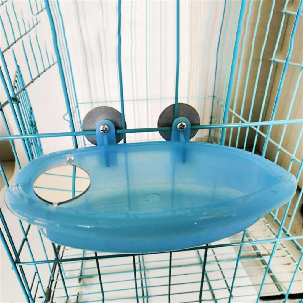 Bird Water Bath Tub for Pet Cage Hanging Bowl Parrot Parakeet Bird Bath+Mirror
