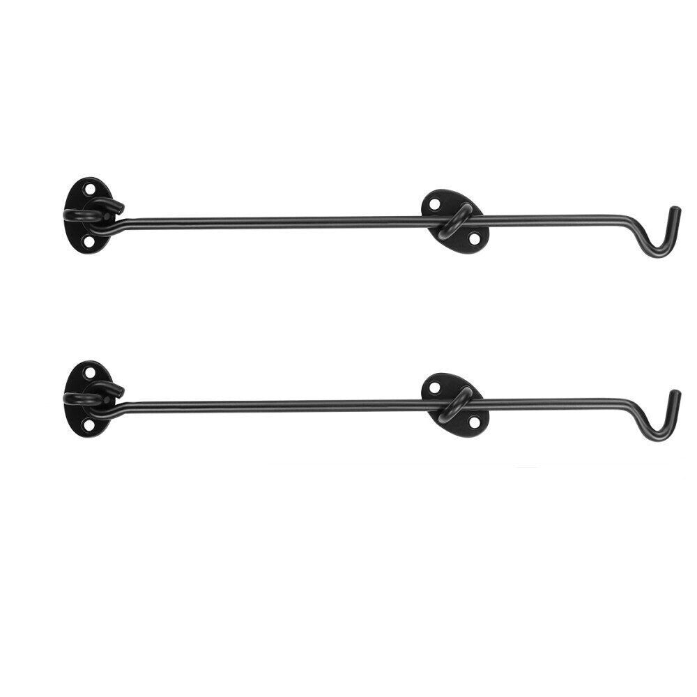 2XExtra Long Black Cabin Hook Eye Latch French Door Stay Hold Open Shed 30.5cm