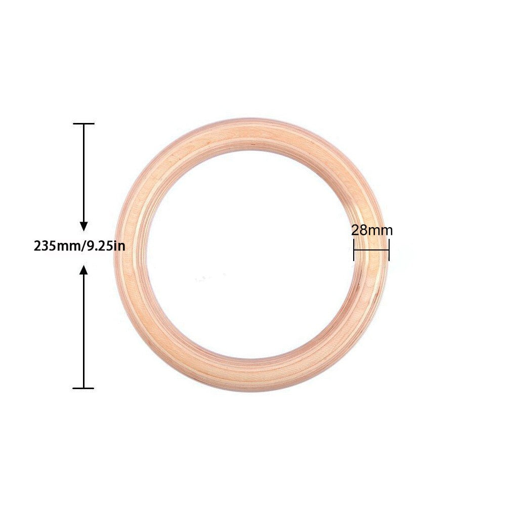 28mm Wooden Gymnastic Ring with Adjustable Buckle Straps Workout Fitness Ring
