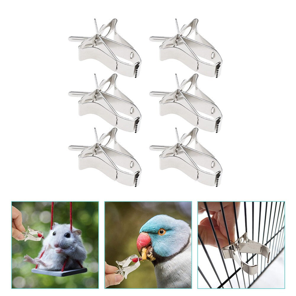 6pcs Bird Food Clips Stainless Steel Cage Clips Bird Cage Supply