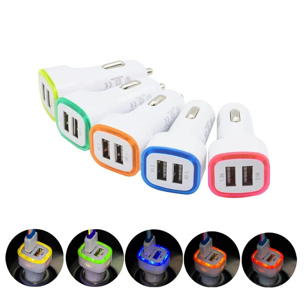 Fast Car Charger USB Cigarette Lighter Socket 2-Port Adapter 5V 2.1A/5V 1.0A