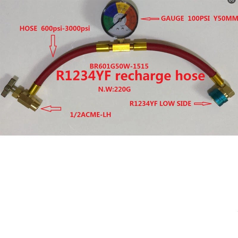 Refrigerant Charge Hose R1234YF Recharge Hose with Gauge Strong Construction Kit