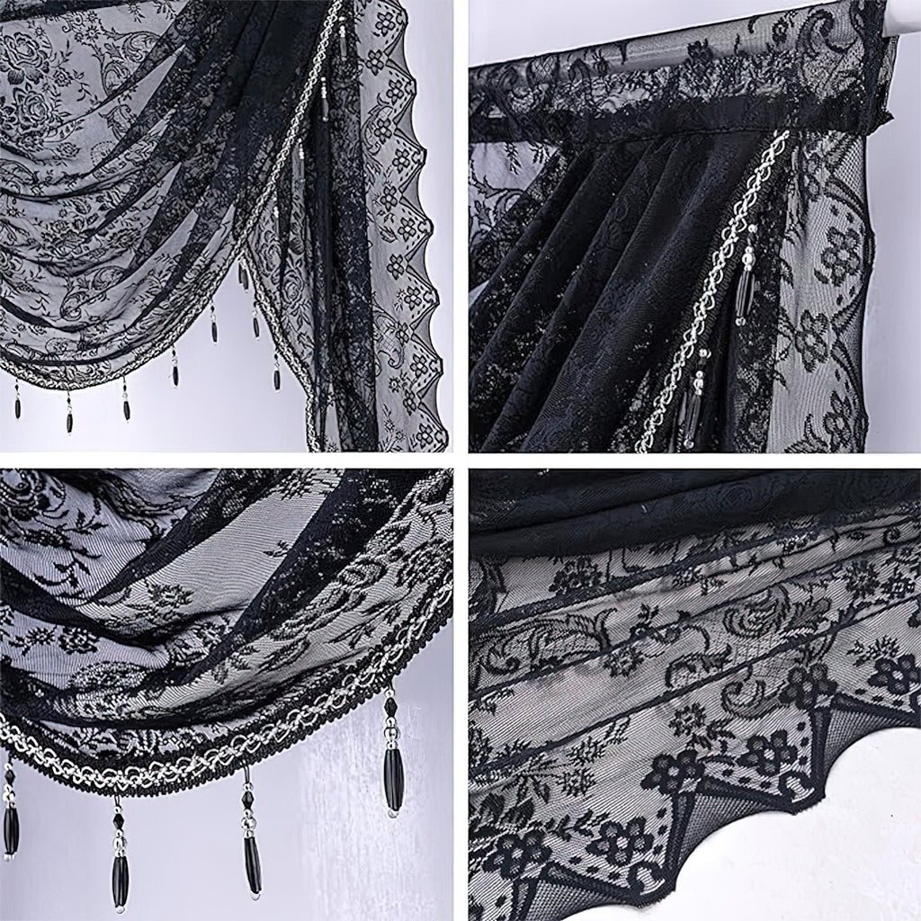 Swag for Windows Waterfall Valance Curtains Beaded Sheer Voile Drapes for Home