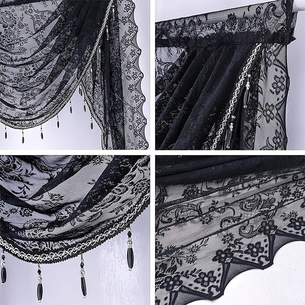 Swag for Windows Waterfall Valance Curtains Beaded Sheer Voile Drapes for Home