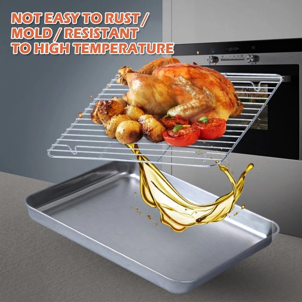 Stainless Steel Baking Tray Pan with Removable Wire Rack for Oven Roasting BBQ