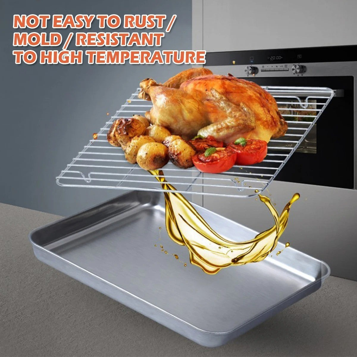 Stainless Steel Baking Tray Pan with Removable Wire Rack for Oven Roasting BBQ