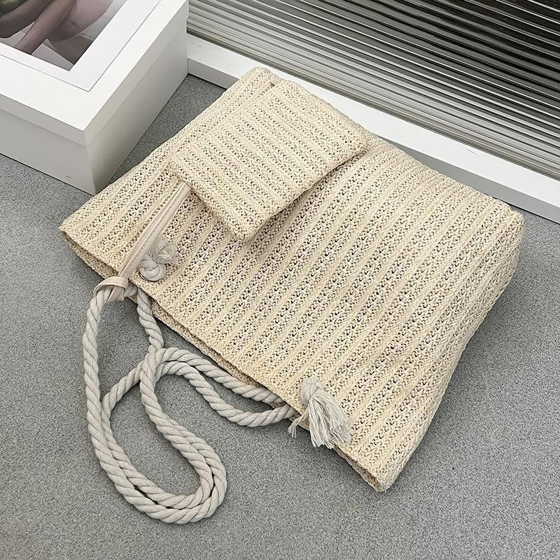 Summer Straw Woven Tote Bag Women Large Capacity Beach Shoulder Handbag.*