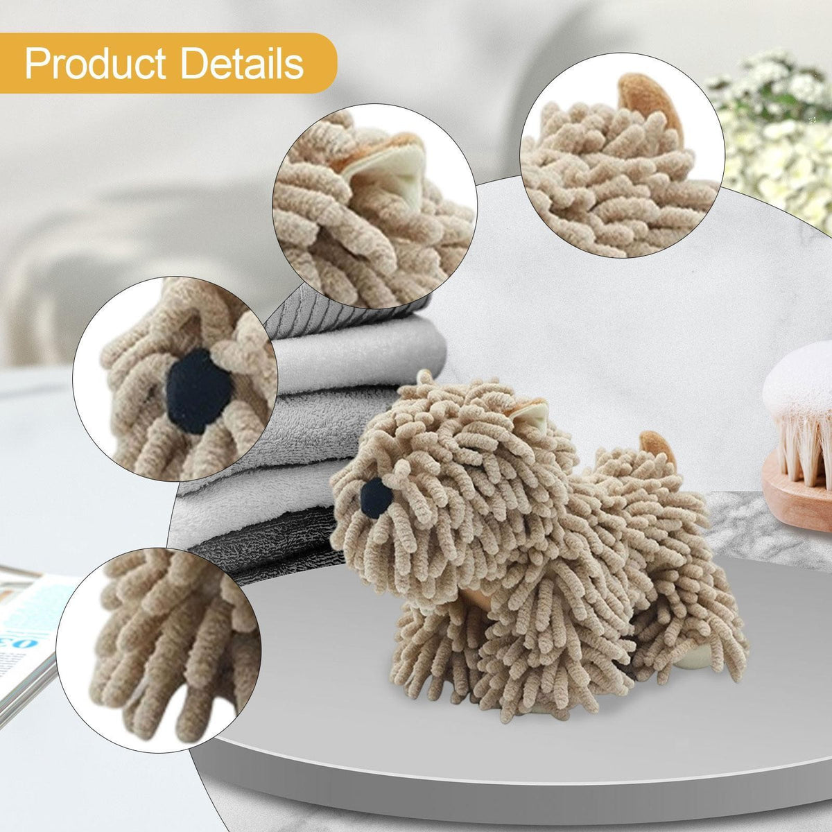 Chenille Hand Towel, Fluffy Ball, Household Accessory, Puppy Shaped, Soft,