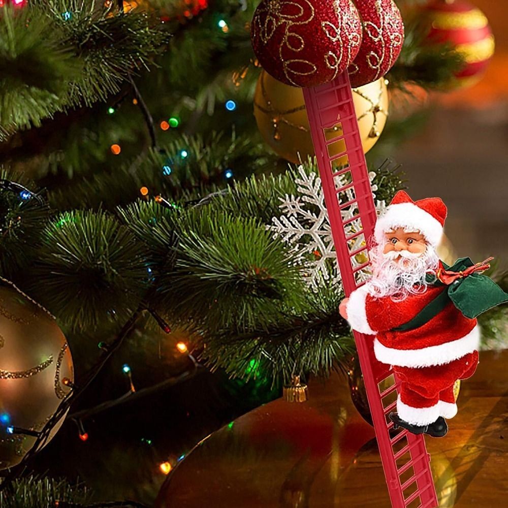 Christmas Electric Santa Claus Climbing Ladder Doll Music Xmas Music Decor Party