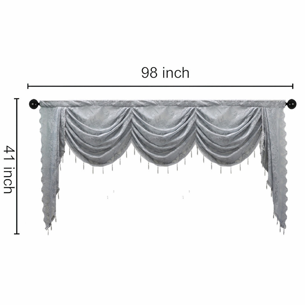 Swag for Windows Waterfall Valance Curtains Beaded Sheer Voile Drapes for Home