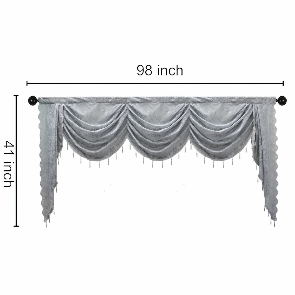 Swag for Windows Waterfall Valance Curtains Beaded Sheer Voile Drapes for Home