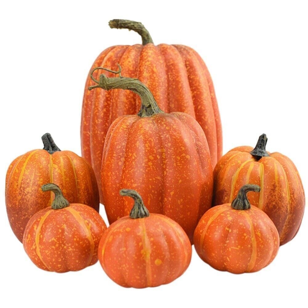 7PCS Artificial Assorted Pumpkins Mini Fake DIY Pumpkin Autumn Decorations UK