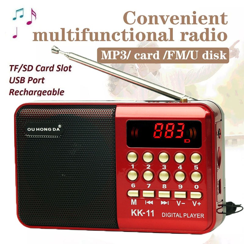 Rechargeable Mini Digital Portable Radio USB FM MP3 Music Player SD Card Speaker