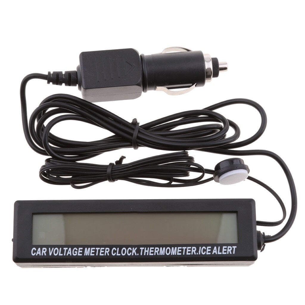 12V Car LCD Digital Clock In/Outdoor Temperature Thermometer Voltage Meter
