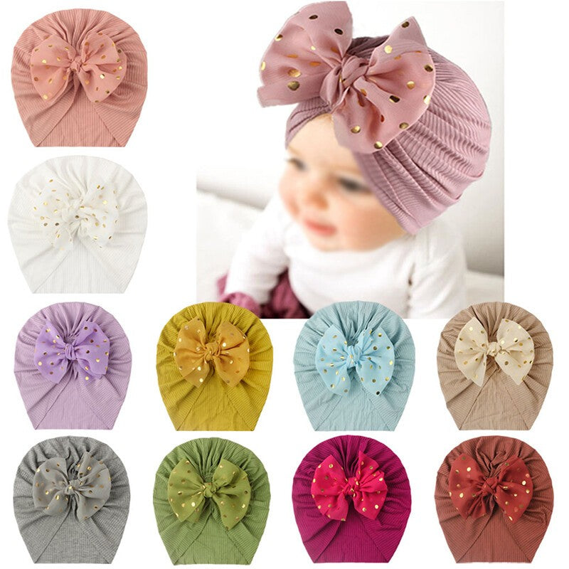 Newborn Girls Turban Hat Bowknot Cap Beanie Sequins Headband Wrap Bonnet Glitter