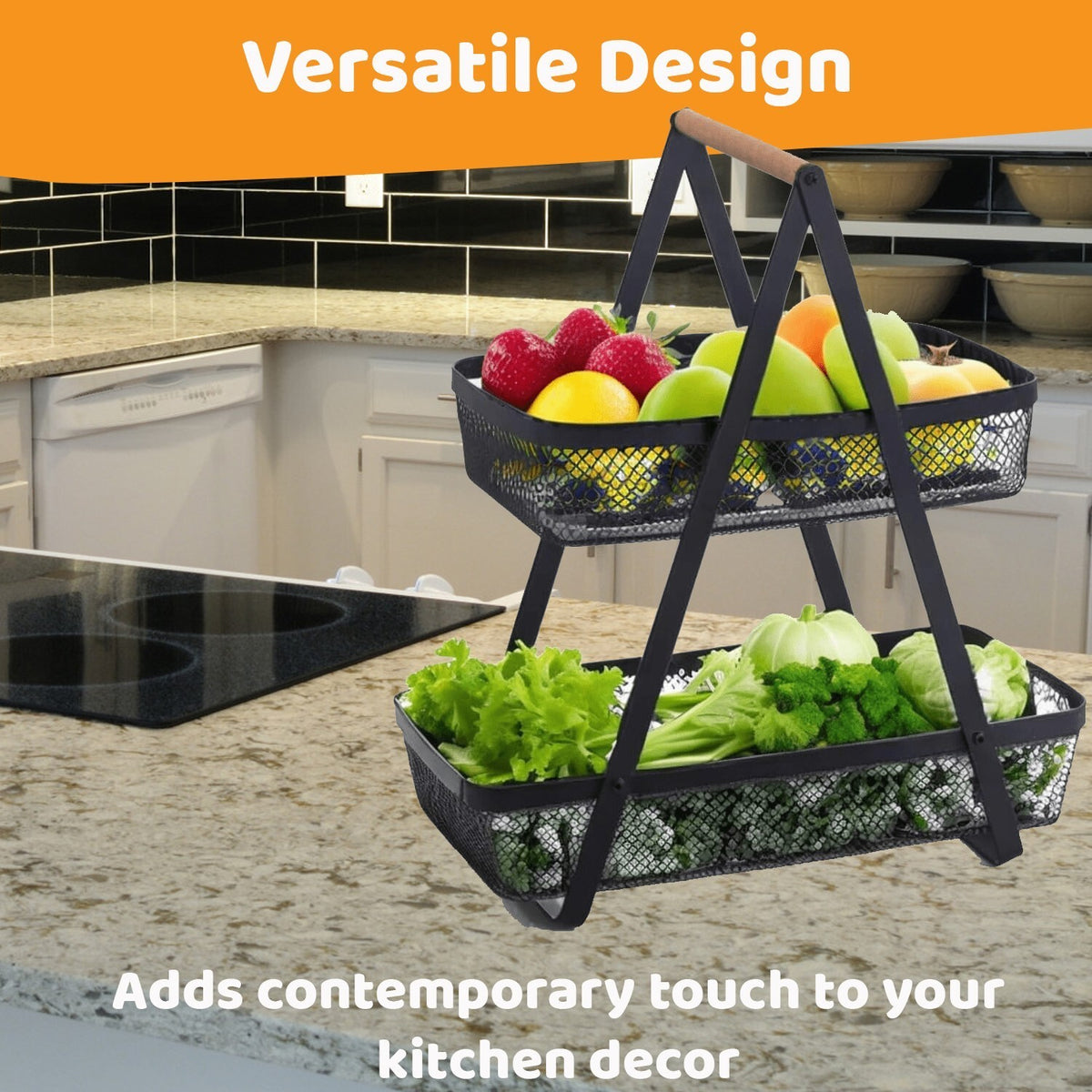2 Tier Fruit Storage Basket Countertop Kitchen Bread Vegetable Fruit Bowl Rack