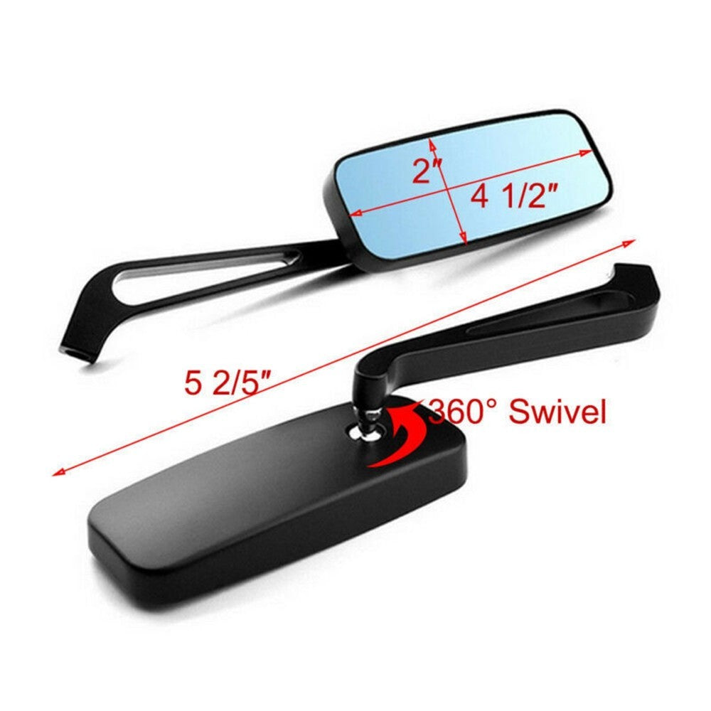 Black Rectangle Motorcycle Mirrors For Harley Cruiser Bobber Chopper Softail