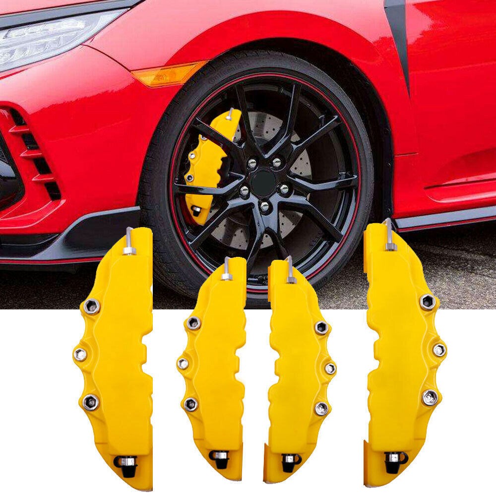 4X Yellow Style 3D Auto Car Disc Brake Caliper Covers Front & Rear Kit Universal