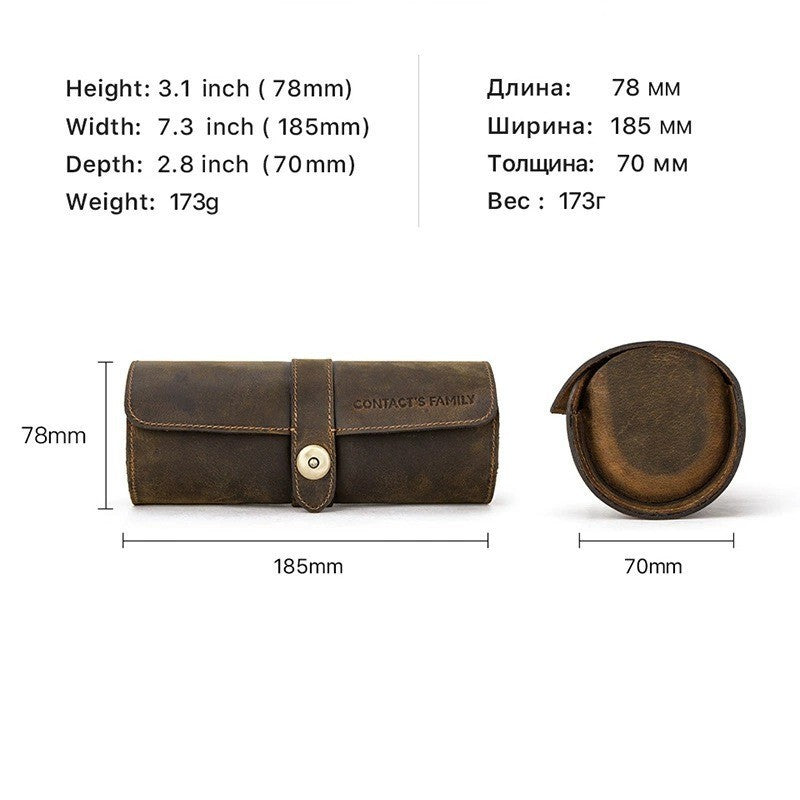 Genuine Leather Watch Roll Storage Box 3 Slots Wrist Watches Travel Case New UK