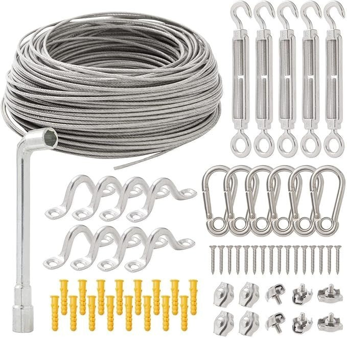 50M String Light Hanging Kit Outdoor Garden Wire Climbing Plant Fence Wire Rope