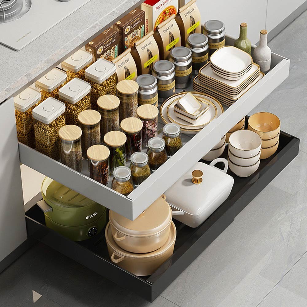 Extendable Pull Out Cabinet Organizer Slide Out Drawer Storage Shelves Kitchen