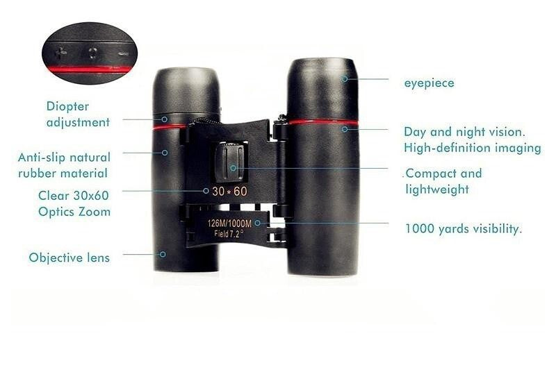 Portable Mini 30x60 Binoculars Compact Lightweight Outdoor Day Night Vision Scop