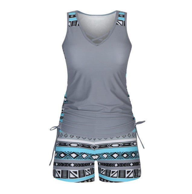 Women's Tummy Control Tankini Set with Built-in Bra–Flattering Boho Swimwear