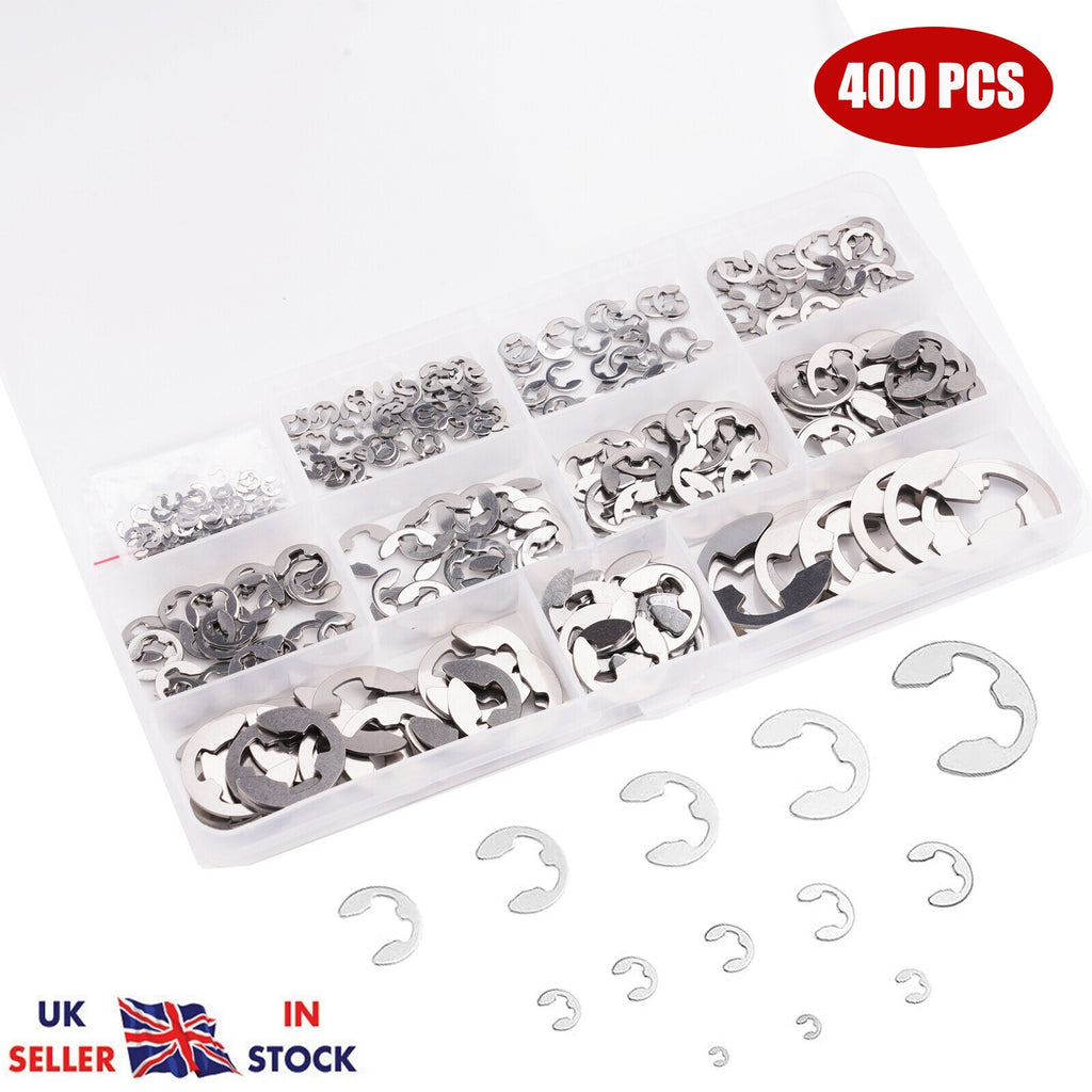 400X Assorted M1.5 -M15 Stainless E Clip C Circlip Kit Retaining Snap Ring Set