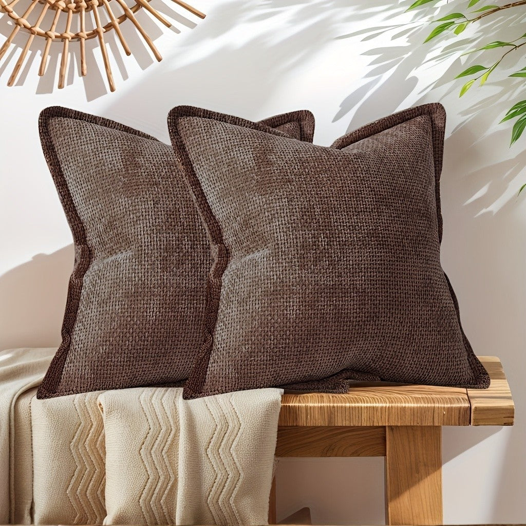 2PCS Simple cushion cover with a small checkered weave pattern and piped edges