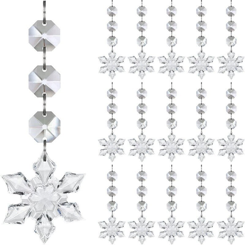 30x Snowflake Crystal Christmas Ornaments Hanging Pendants Xmas Tree Decorations