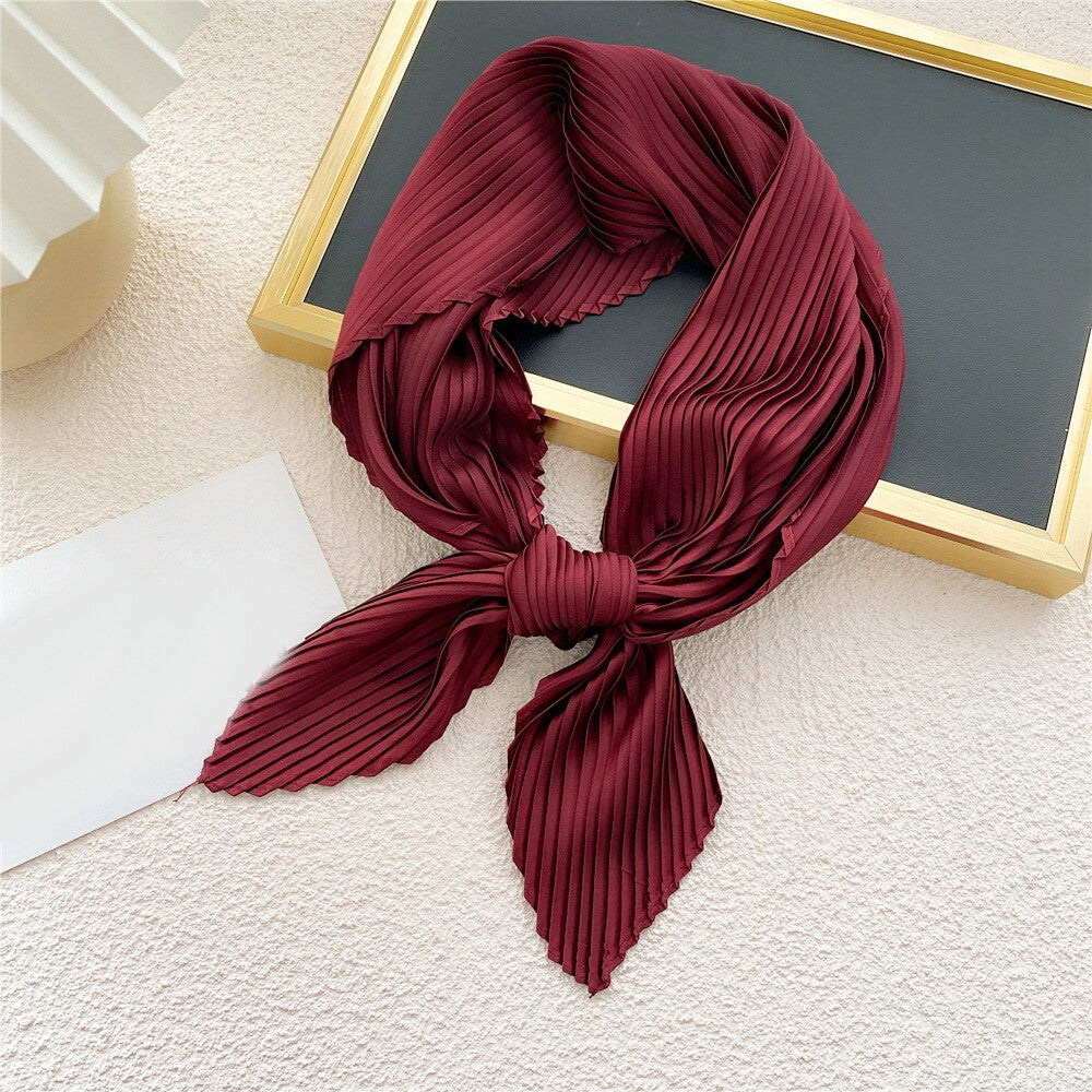 Wrinkled Small Scarf Women's Thin Scarves Pleated Neck Cover Scarves Solid Color