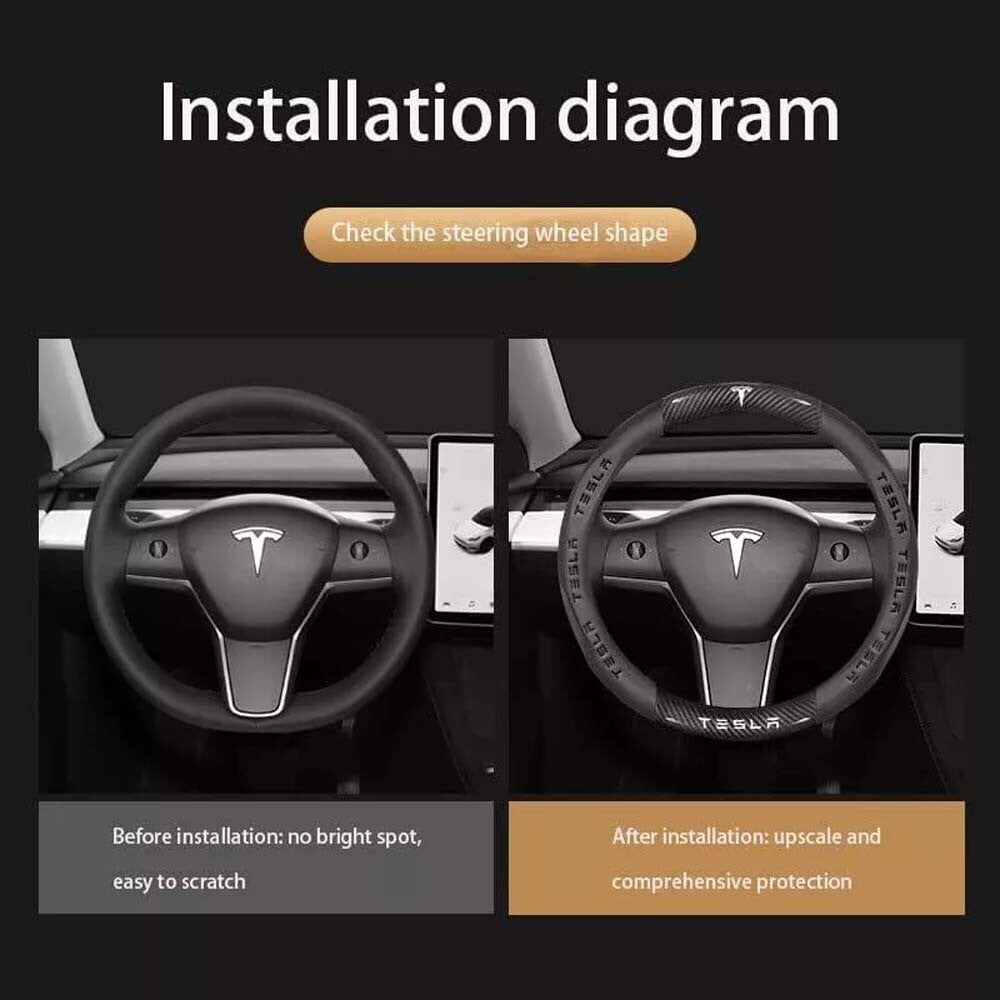 For Tesla Model 3Y Round Type Carbon Fiber Leather Car Steering Wheel Cover1 ~~~