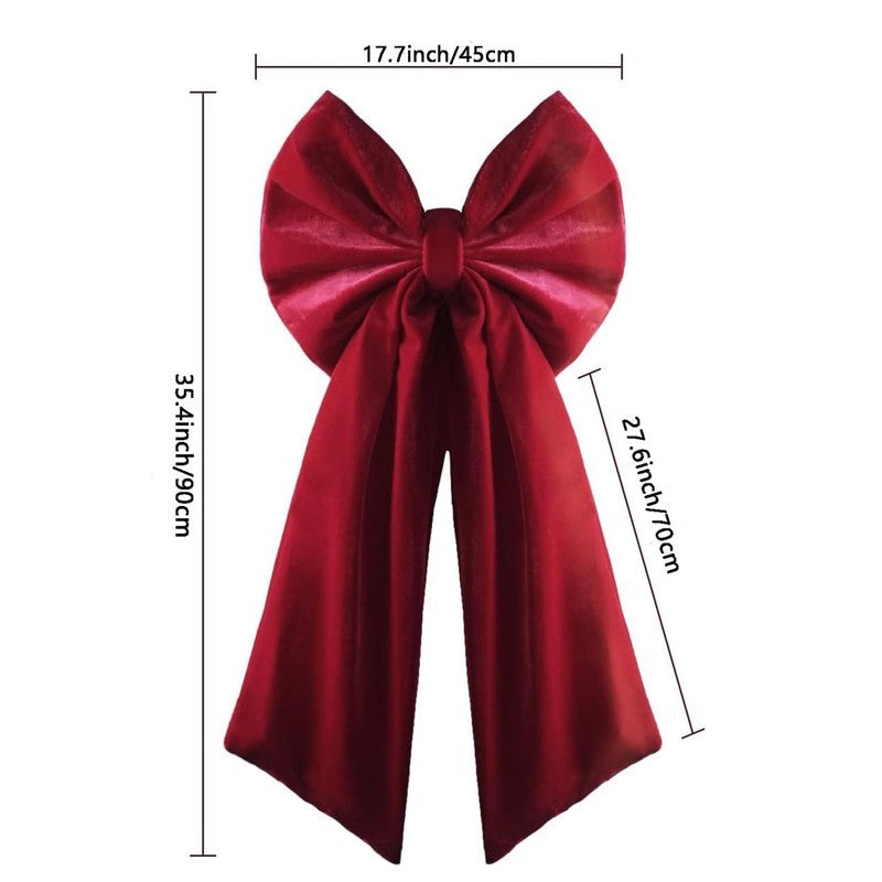 90cm Large Velvet Bowknot Christmas Tree Topper Retro Wine Red Bow Ornament