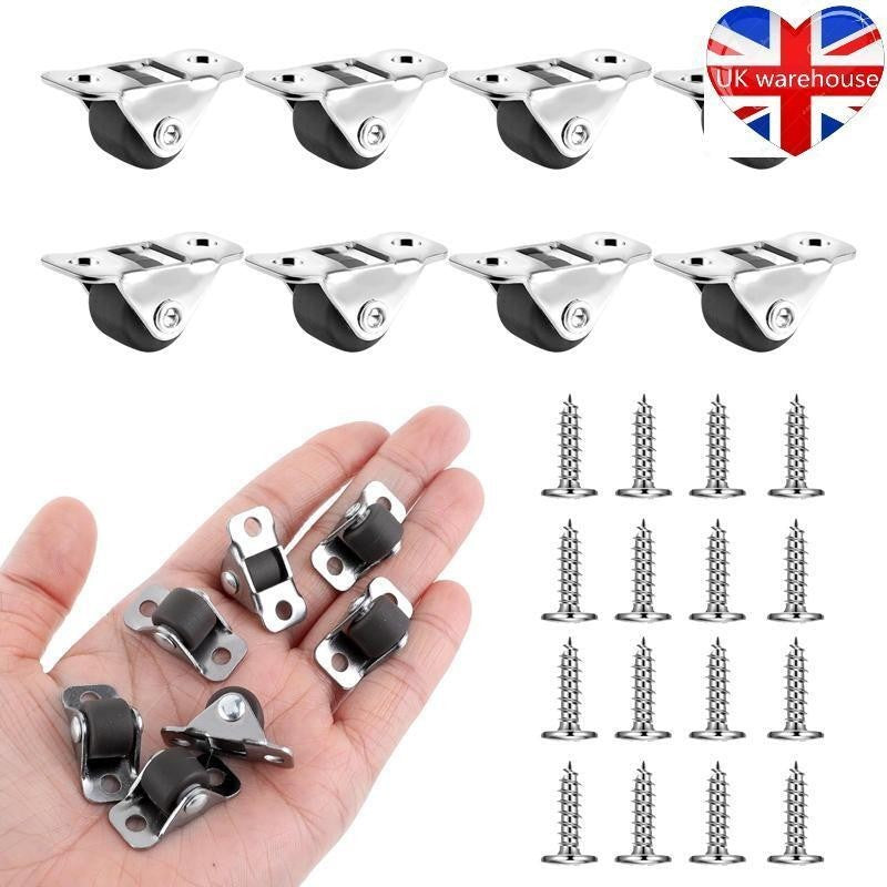 8pcs Mini Caster Wheels Little Rubber Rolling Wheels Low Profile Swivel Casters