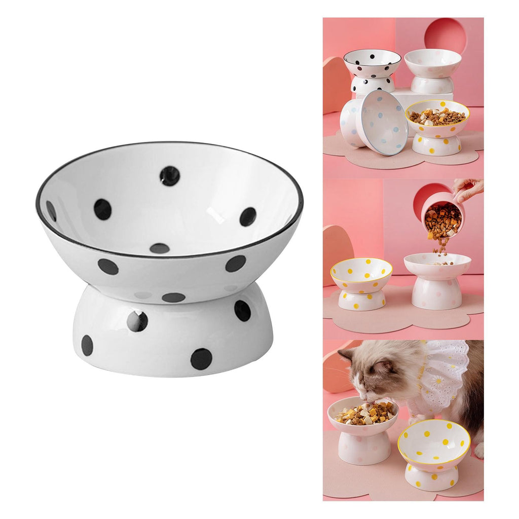 Ceramic Tilted Raised Cat Food Bowl Slant Porcelain Pet Cat Dish Snack Bowl