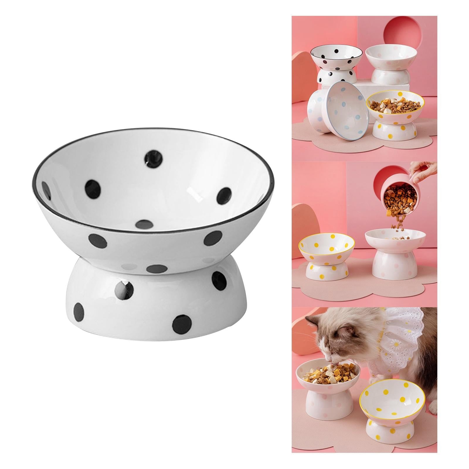 Ceramic Tilted Raised Cat Food Bowl Slant Porcelain Pet Cat Dish Snack Bowl