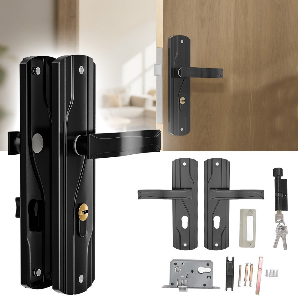 Lever Lock Set Lockable Door Handle Handles with 3 Keys Manganese Steel for Home