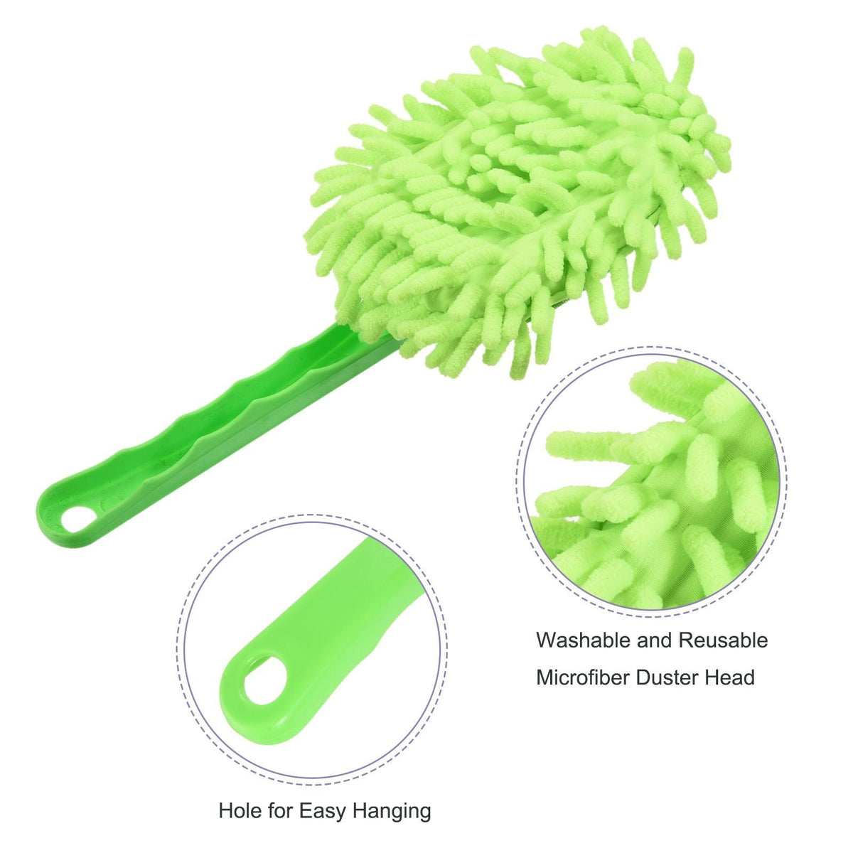 2Pcs Microfiber Chenille Duster Washable Cleaning Brush Dusting Tool Green