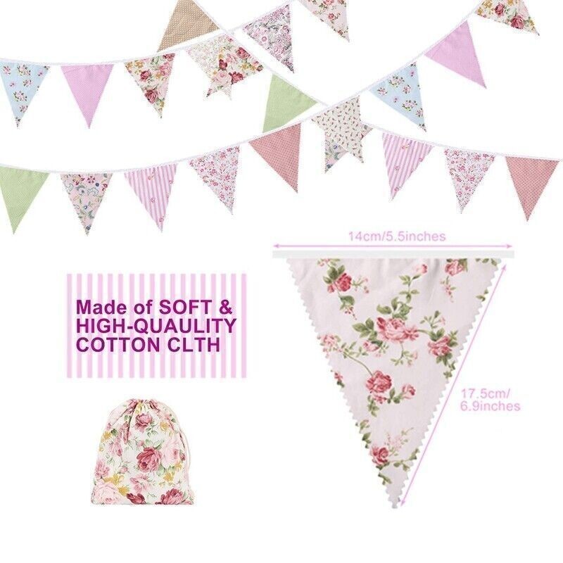 40Ft Fabric Bunting, 42Pcs Outdoor Bunting Banner,Floral Vintage Cotton