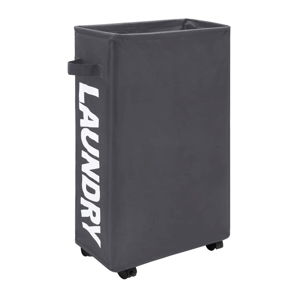 42L Water Resistant Laundry Basket w/Rolling Slim Wheels Foldable Washing Hamper