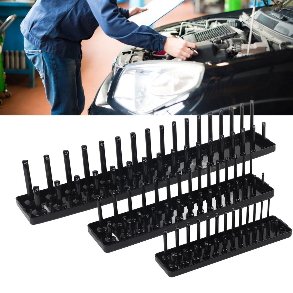 ▷3PCS 1/4in 3/8in 1/2in Socket Holder Organizer Black Storage Set For Toolboxes