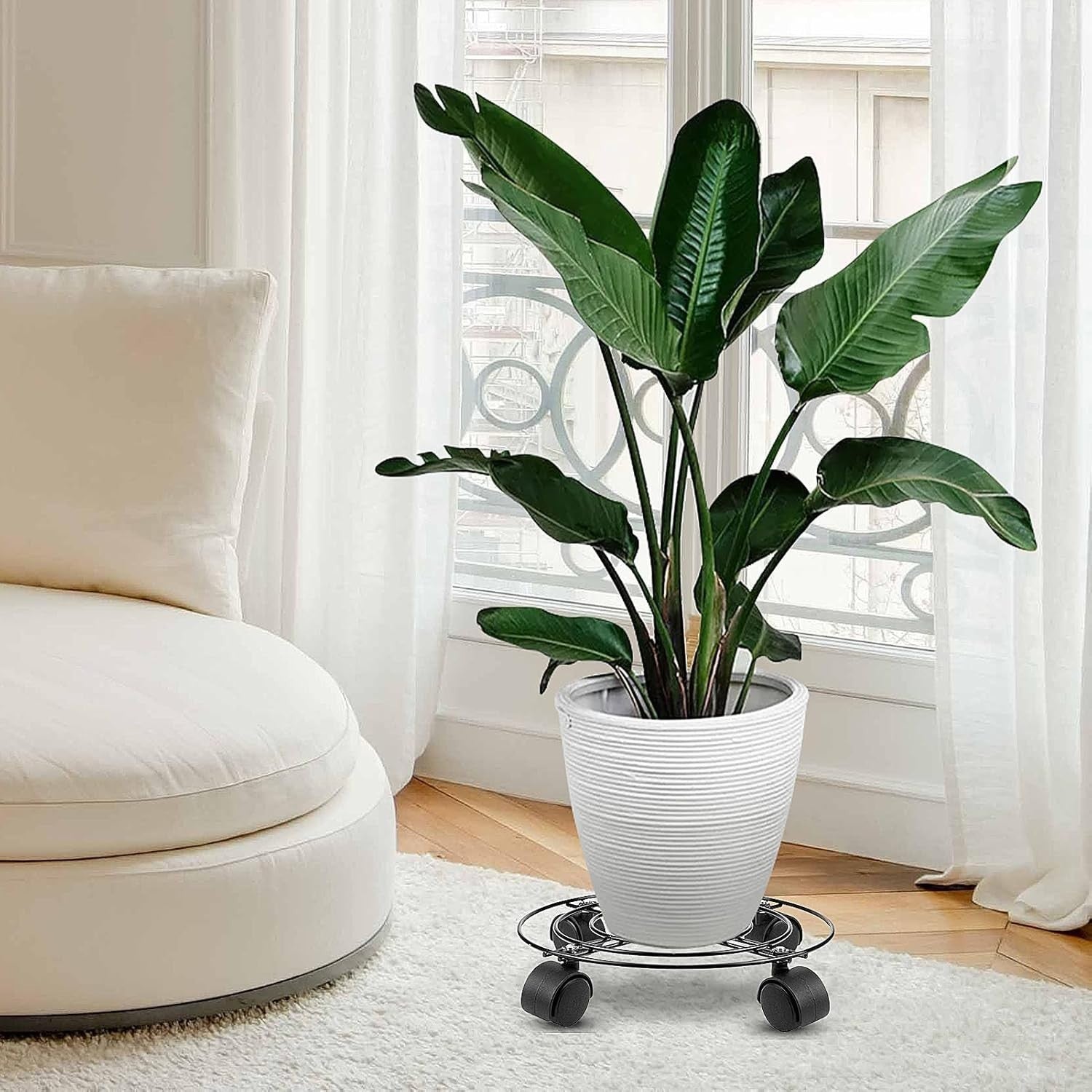 3 Pack Heavy Duty Plant Caddy with Wheels 27cm Round Metal Potted Trolley