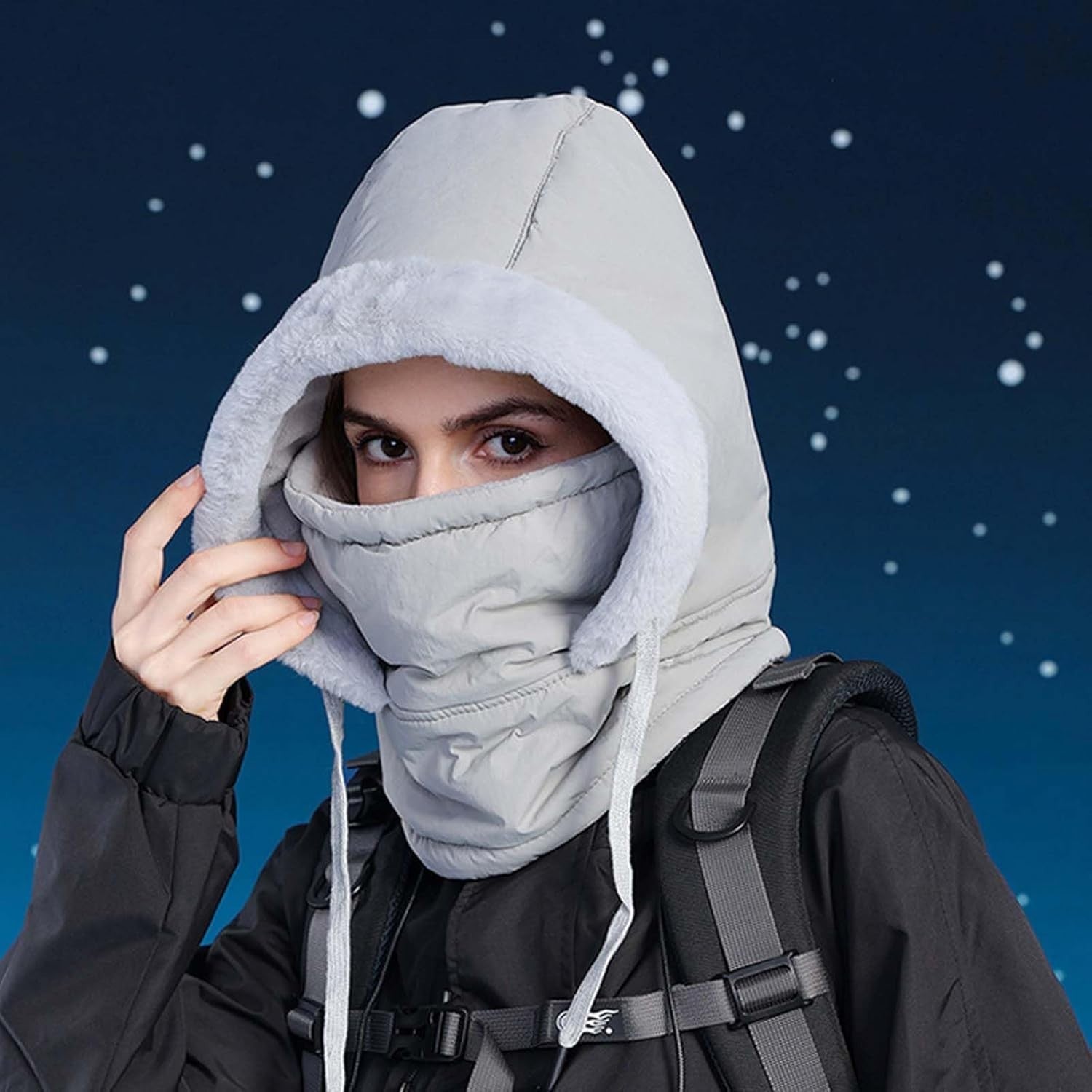 Plush-Lined Thickened Thermal Hat with Face Mask 3-in-1Windproof Warm Balaclava