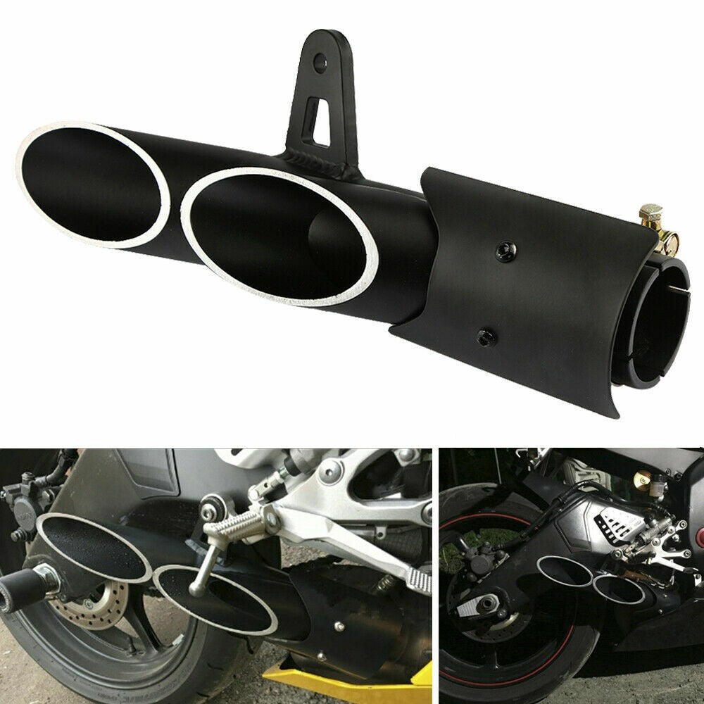 Dual Outlet Motorcycle Exhaust Tip Muffler Tail Pipe Universal 51mm 2"