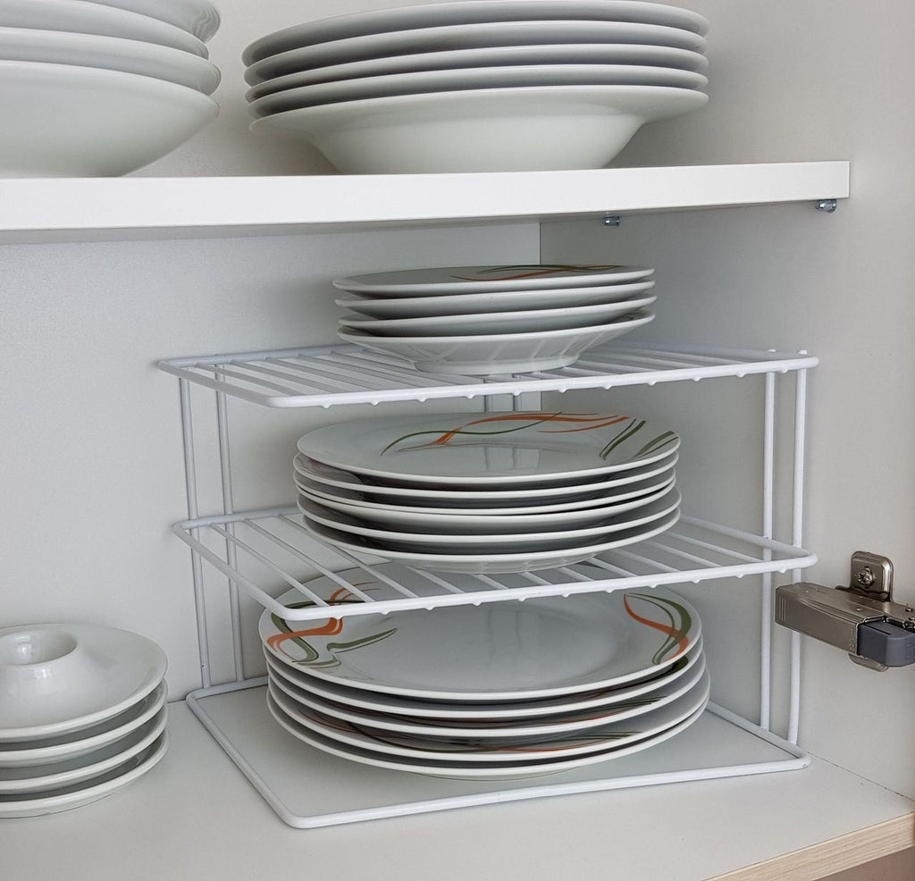 3‑Tier Kitchen Corner Plate Rack Metal Plate Stand Cupboard Bowl Dish Storage