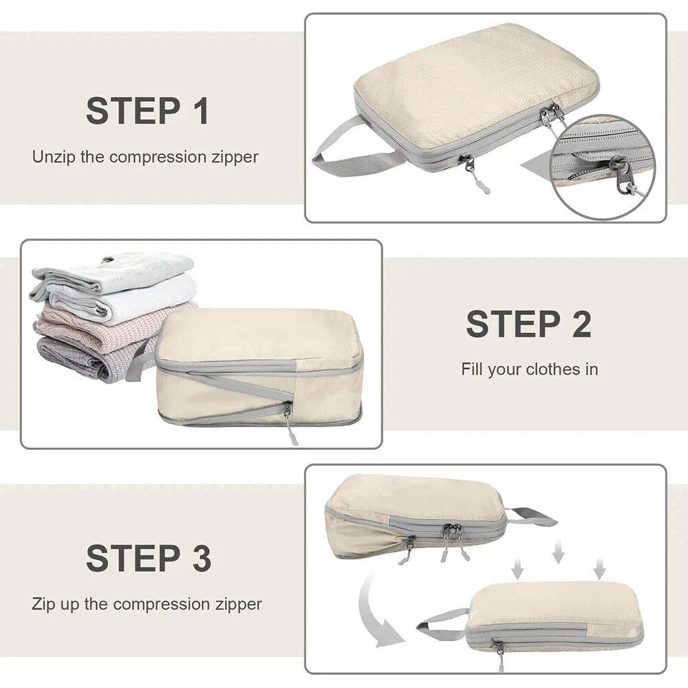4Pcs Compression Bags Organiser Suitcases Packing Cubes Storage Luggage Travel